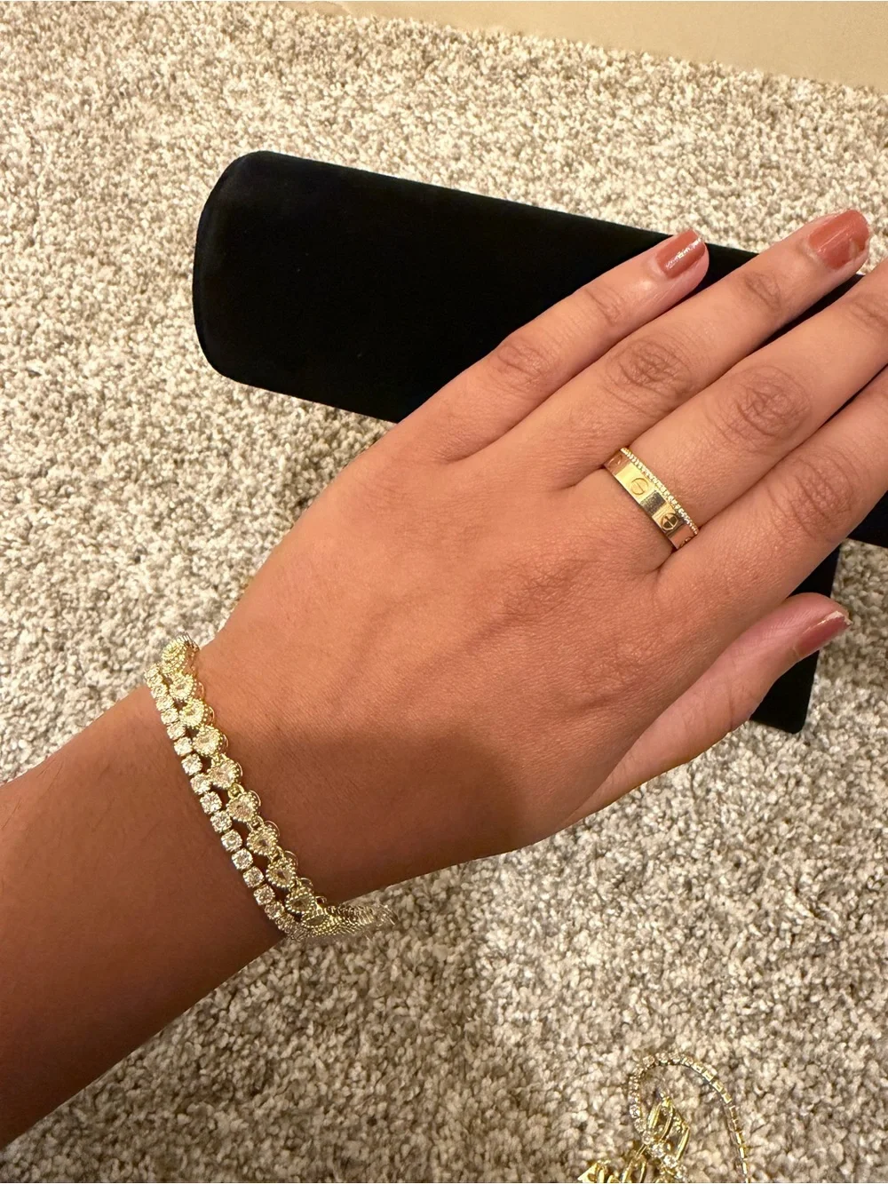 Gold Plated Heart & Crystal Tennis Bracelet Stack Set 7”